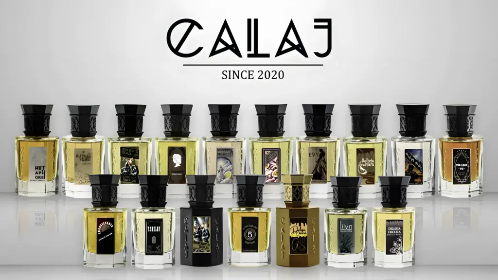 Calaj, kolekcija parfema Sedamnaest bočica parfema Calaj, među njima Delizia Oscura, Black Beard i Carmen